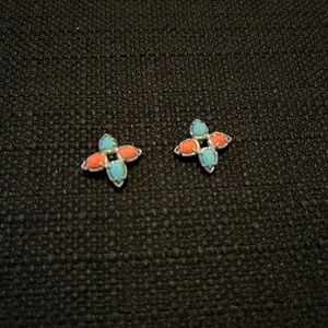 Kendra Scott stud earrings - teal and coral